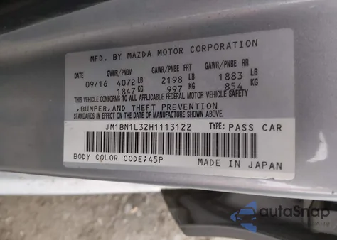 2017 Mazda Mazda3 Touring 2.5 z USA, uszkodzony, nr VIN JM1BN1L32H1113122